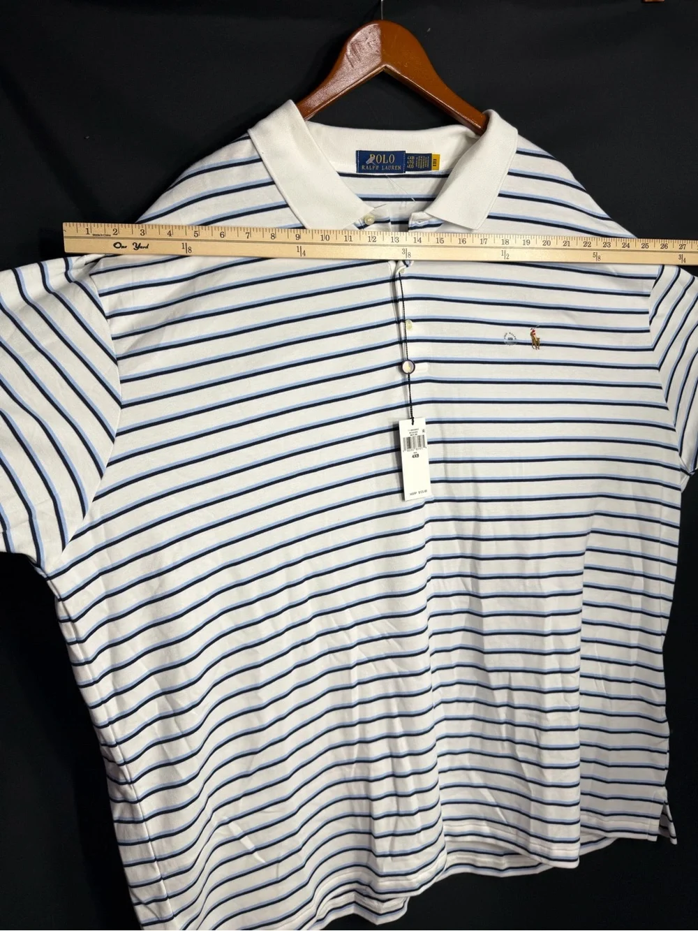 Ralph Lauren Men’s White Polo with Navy Horizontal Stripes size 4XB new w tags